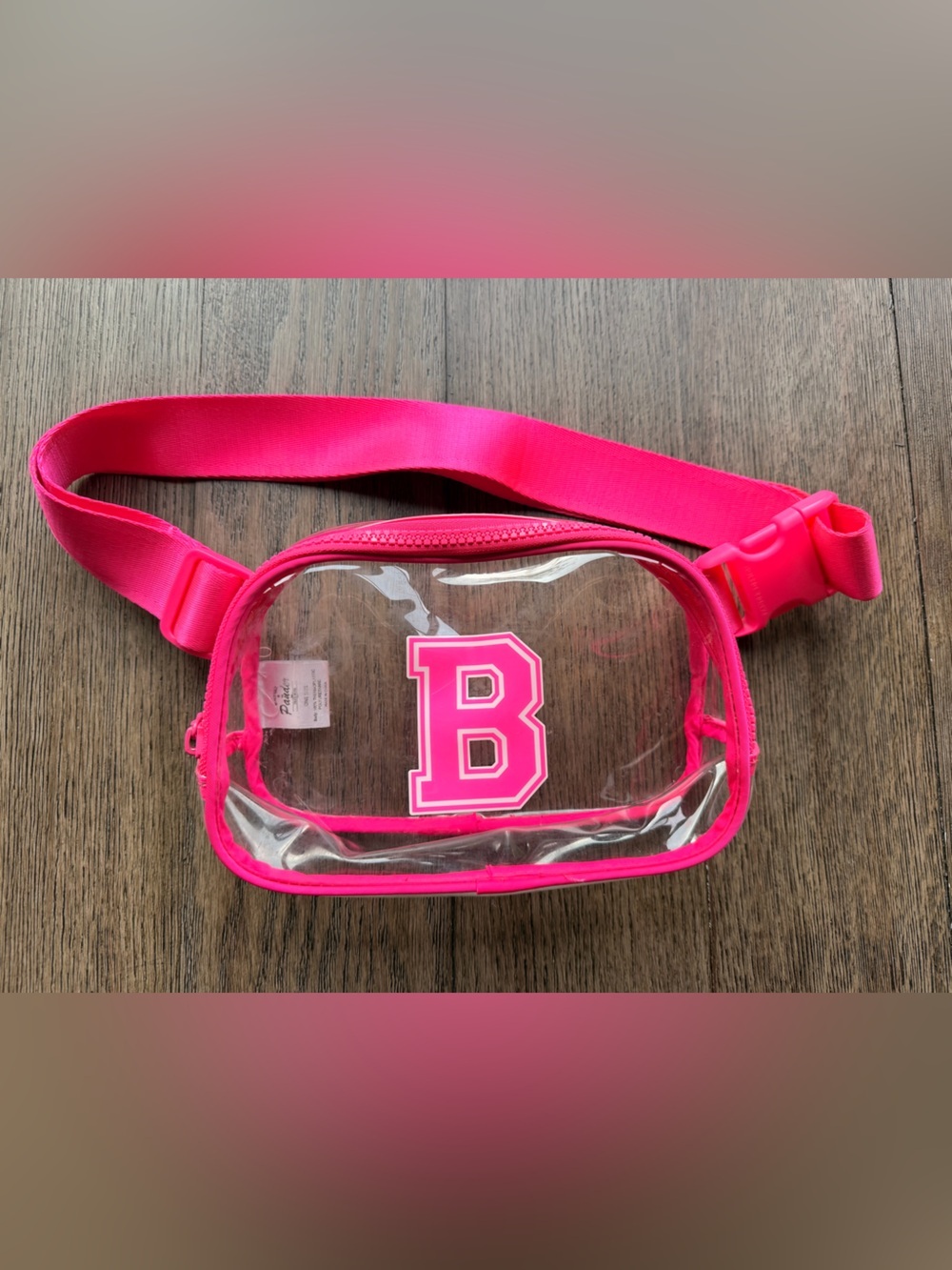 Amazon Clear Crossbody Bag with Hot Pink Trim and 'B' Accent